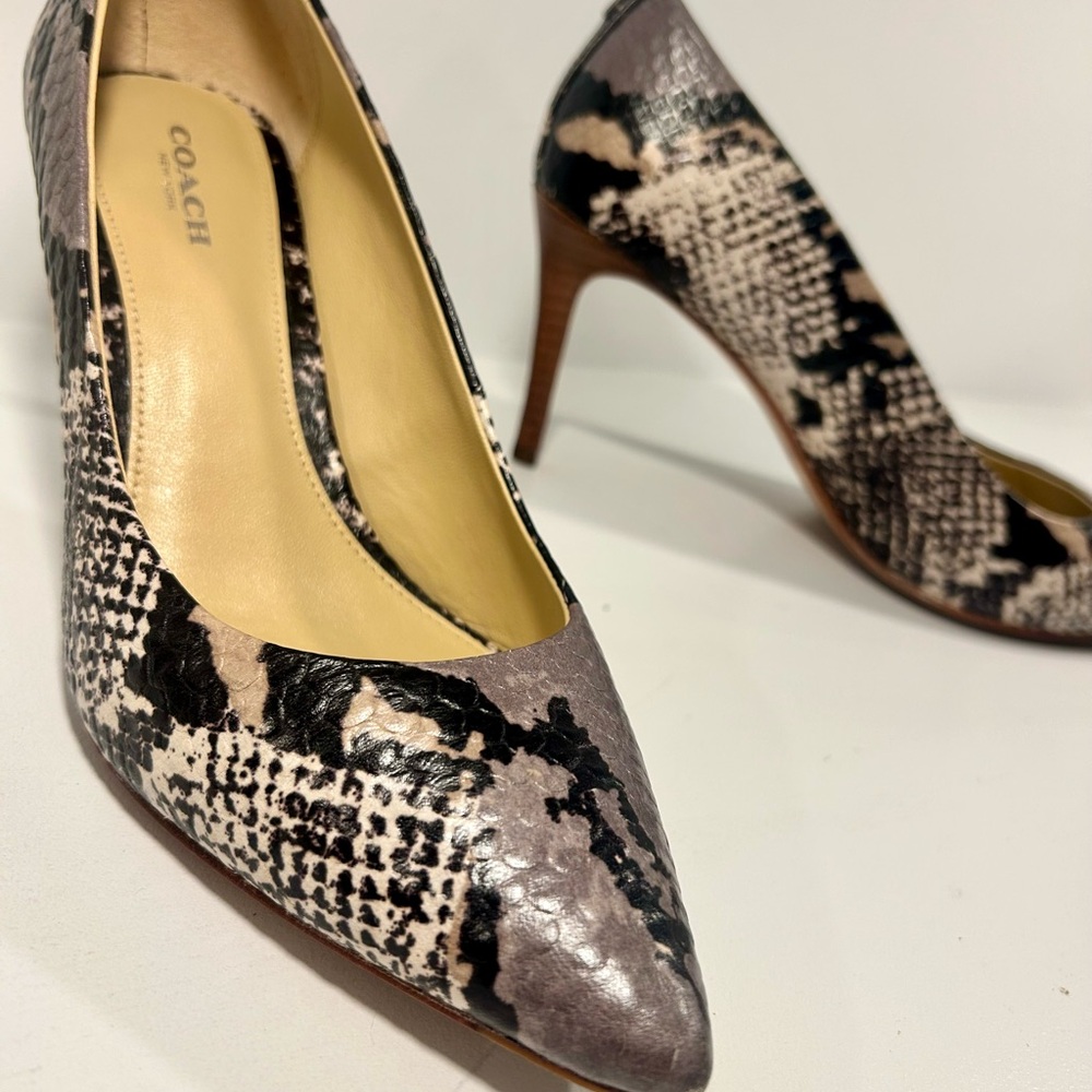 Coach Women's Snakeskin Print Leather Heels- Size 8- Classic Pump (C-2-11)